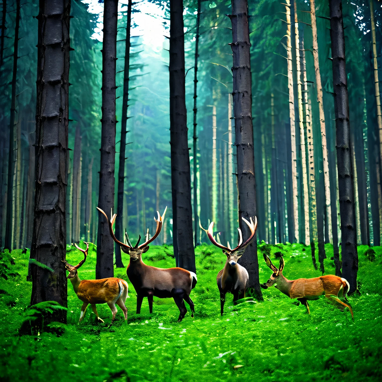 Animls together in forest