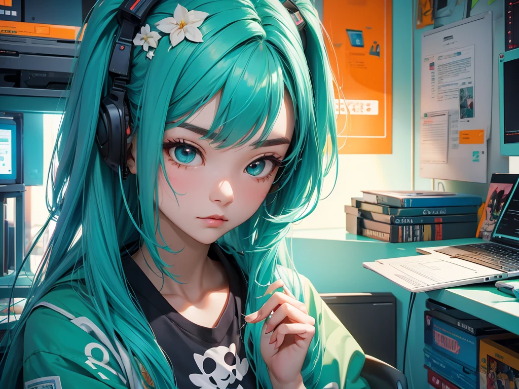 Garota de 20 anos, hacker chinesa, em seu quarto aconchegante, 