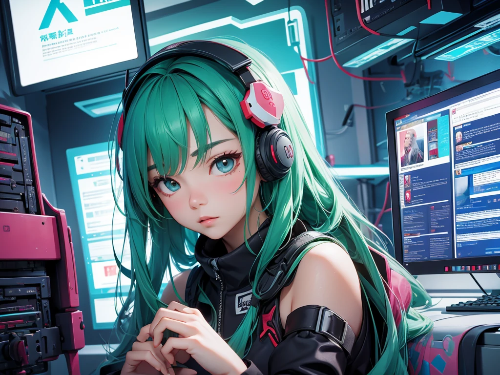 Garota de 20 anos, hacker chinesa, em seu quarto aconchegante, 
