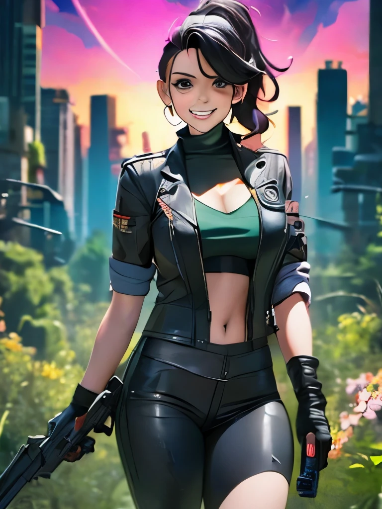 an attractive woman [gunslinger:bounty hunter:0.4] standing in a apocalyptic wilderness (glitchwave style:1) 