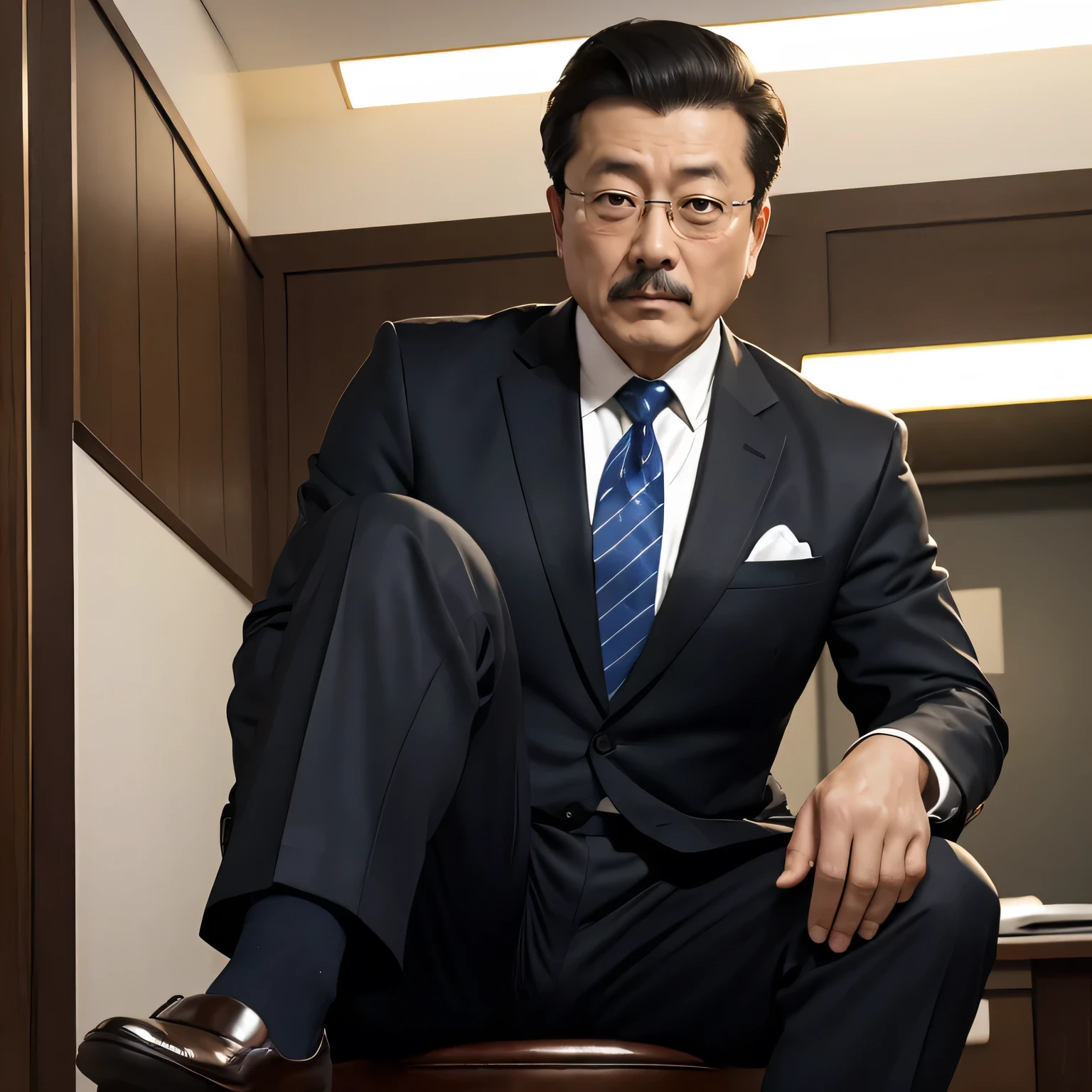 55 years old,Kogoro Mori,uncle,child,Convex,sitting in office,Black socks,anti-slip leather shoes,beard,Tenacity,HD,artwork,A face full of enjoyment,Very shy,Open your legs,wear a suit,Large pectoral muscles with male sex characteristics,The crotch has columnar protrusions,God's Perspective,Take off your pants,Bottom View , Ecstasy expression/sex(Milky white, translucent mucus in the abdomen and chest)