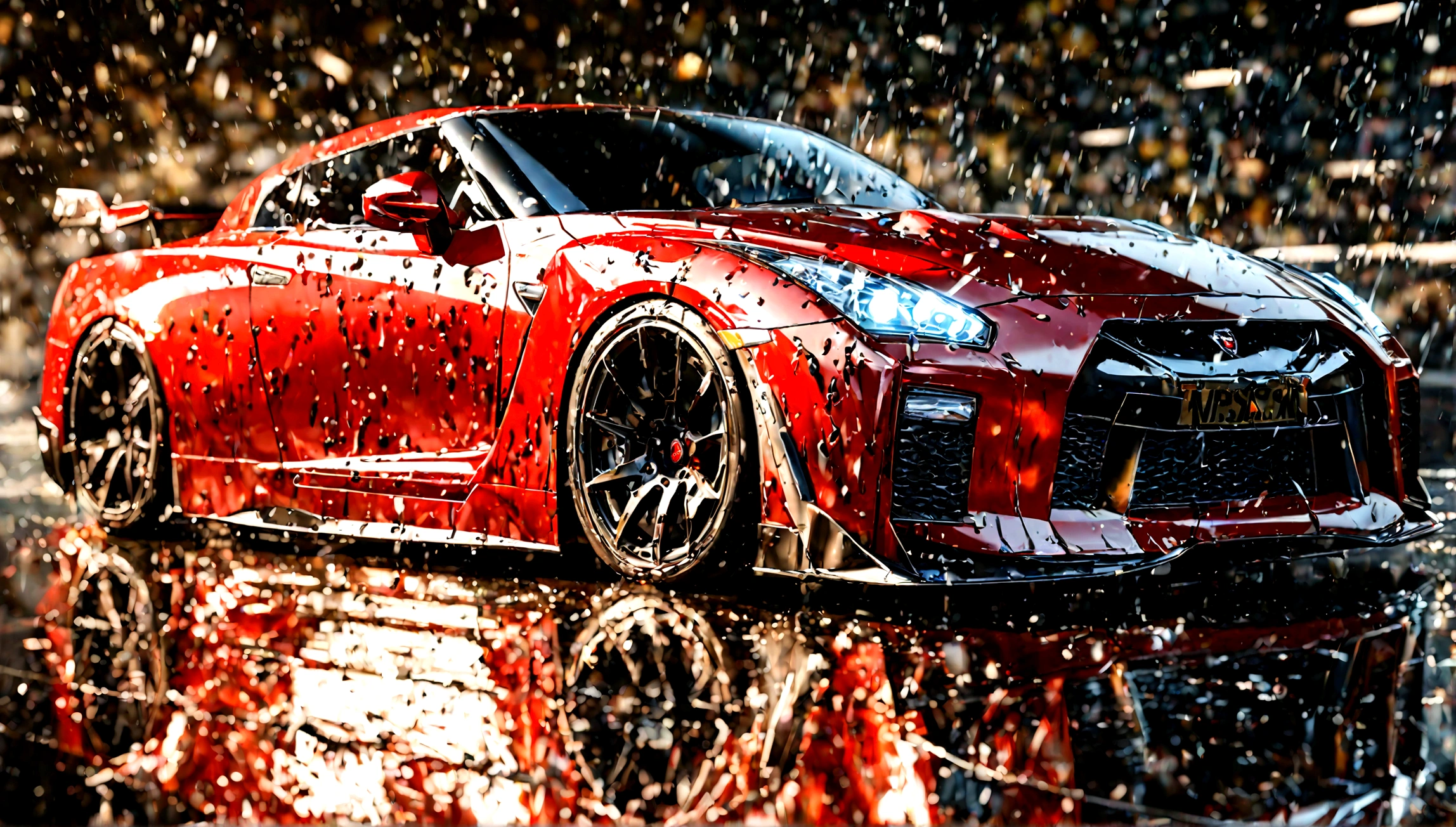 a highly detailed, realistic nissan gtr car, ultra-detailed, 8k, photorealistic, professional, intricate details, glossy paint, metallic reflections, dynamic motion blur, cinematic lighting, dramatic shadows, vibrant colors, glossy and shiny finish
