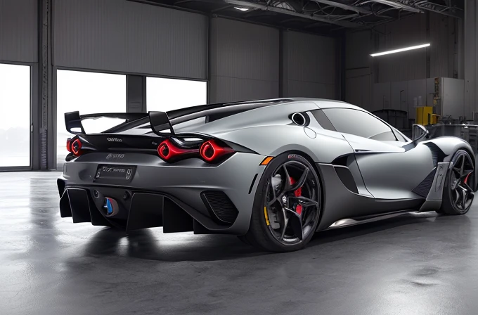 zeekars, photorealistic shot of a supercar, rivets, industrial design, hyperfuturistic, masterpiece, immersive background