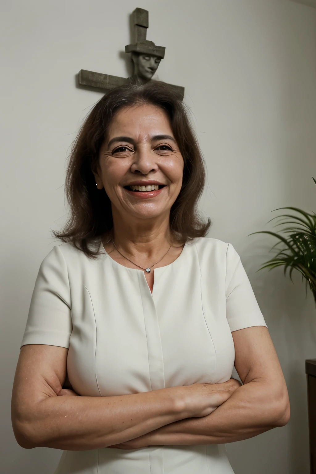 Crie uma senhora de 50 anos, sorridente