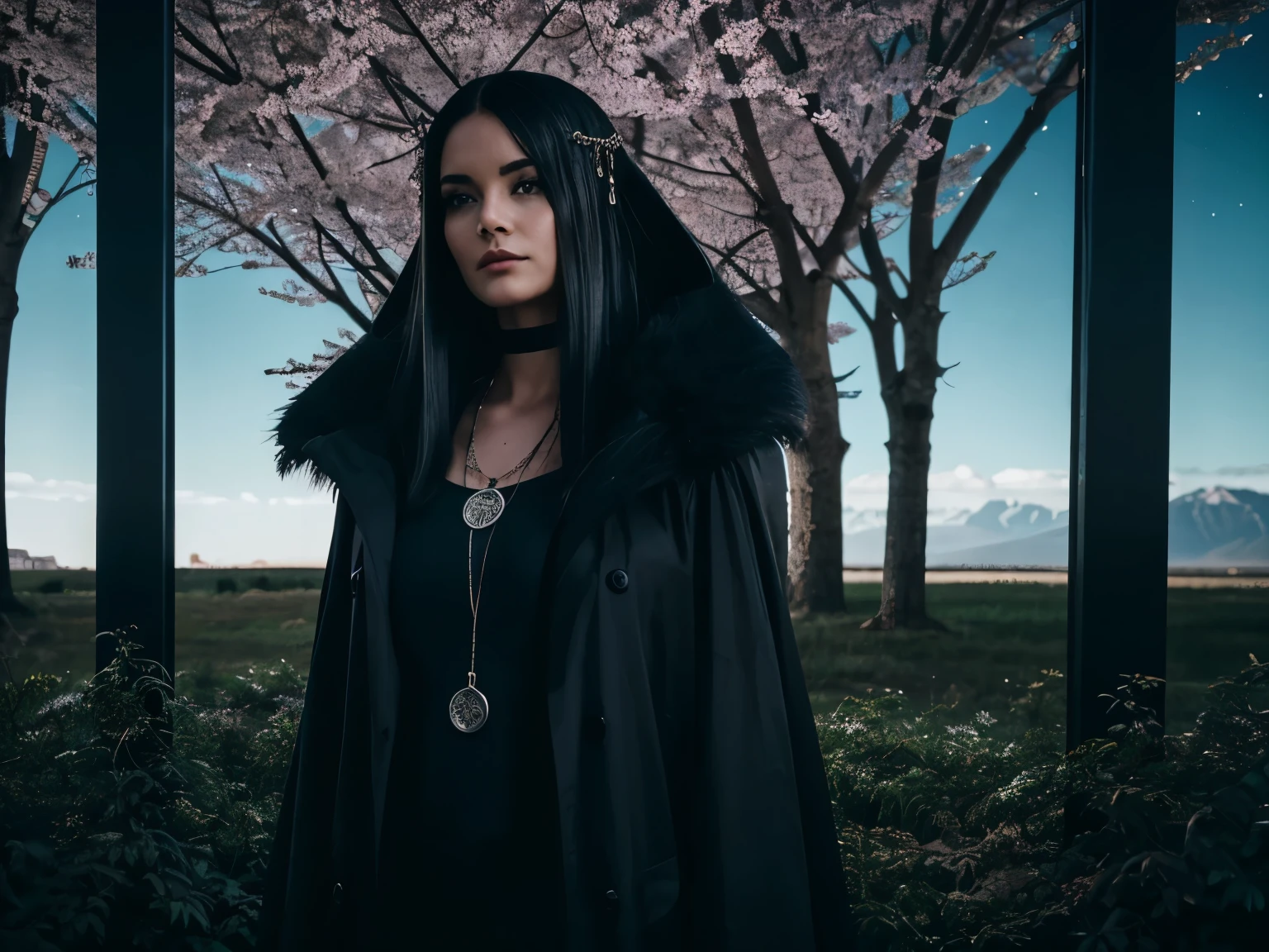 photo of ((28y.o woman, 30 yo man)) in all black creature outfit, man is intensely rugged and massive in size compared to women, smokey eye makeup, 4k uhd, high quality, dramatic, cinematic, (long extraordinary (platinum hair:1.4)), nocturnal flowers, swarm, the seed, growing, giants shelter her body, intricate ornate lean-to, the night sky, deep dark shadows, hide new seasons, the woman is aware and watching us, strong moral compass, colorized b/w (film xray:1.2) negative image close-up portrait of a woman in dreamy landscape, cherry tree, undercover hovering boulder, architectural headpieces, integrated haunting, (light areas appear dark and vice versa). A color negative image is additionally color-reversal, with red areas appearing cyan, greens appearing magenta, and blues appearing yellow, aqua blush, and vice versa. invert image, (high contrast:1.6, deep darks), negative film inversion. young wife in casual loungewear, standing in her bedroom, shape under fabric, dagger earring, messy hair, her feet on fertile soil, she's wearing long pendant, sensual mood, romantic, she's inviting, gamer painting on wall,she doesn't want to be seen, big dark sunglasses, her black coat collar up and high, dark hair over her face, she's mysterious, glamours, listening for a signal, watching the people move so she can continue on in the evening sky, Full body photo、motel lobby, Beige tight clothing、short dark bob hairstyle、Clothes are tigh、Full body photo