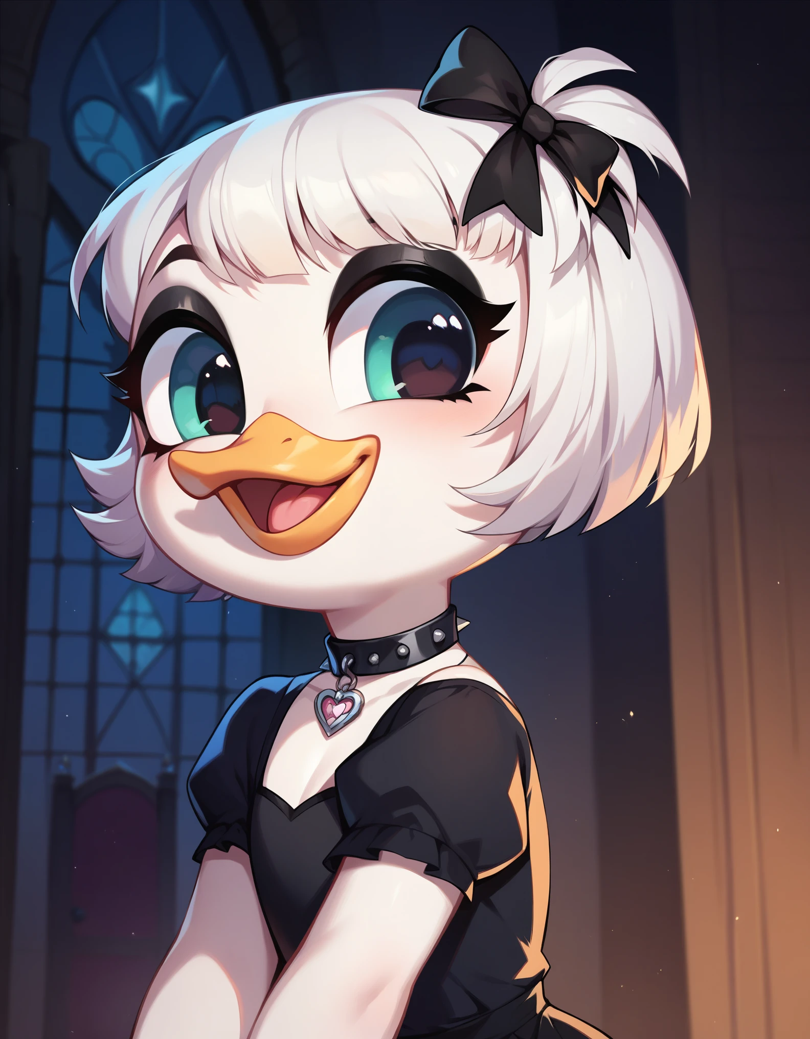 score_9, score_8_up, score_7_up, webby vanderquack is a (((cute))) goth duck living in a gothic castle who is so cute that you just want to squish her, hd, gothicstyle