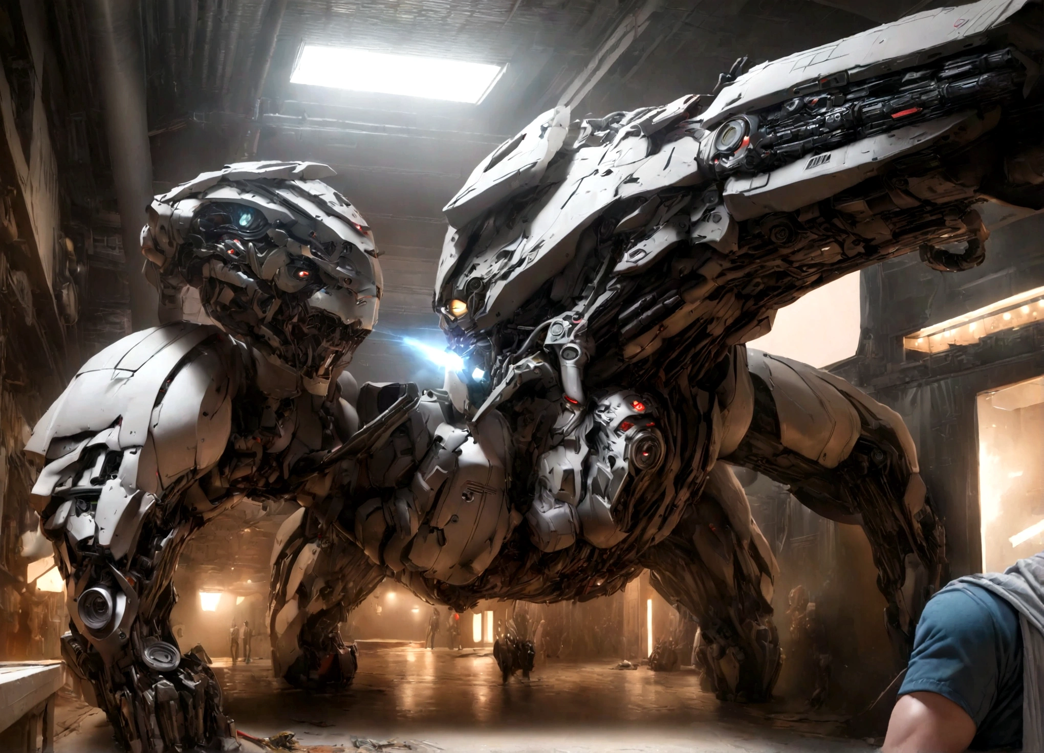 A cute woman as Buck Rogers, rescuing an earth woman from evil robots on Mongo, retro sci-fi architecture, high action, lasers, titillations, (best quality,4k,8k,highres,masterpiece:1.2),ultra-detailed,(realistic,photorealistic,photo-realistic:1.37),HDR,UHD,studio lighting,ultra-fine painting,sharp focus,physically-based rendering,extreme detail description,professional,vivid colors,bokeh,sci-fi,concept art