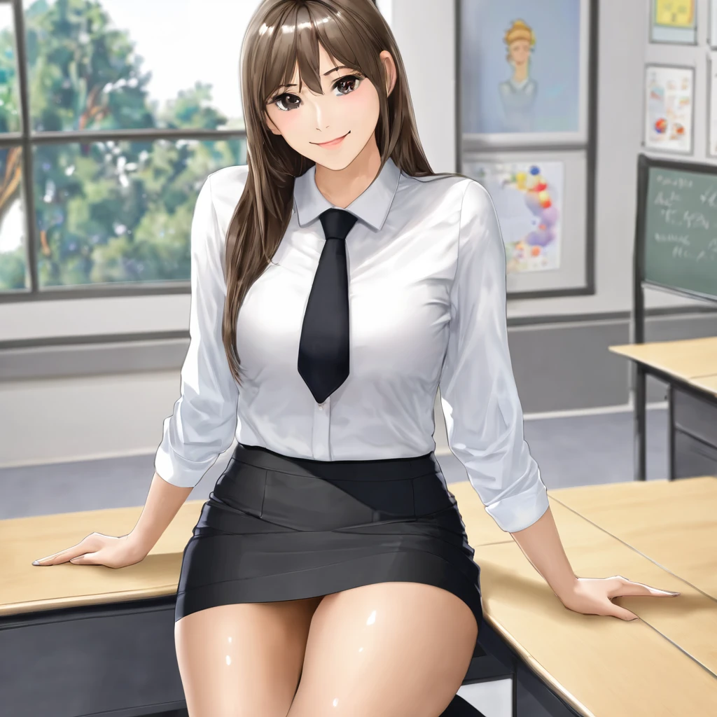 Beautiful teacher in short skirt, thong