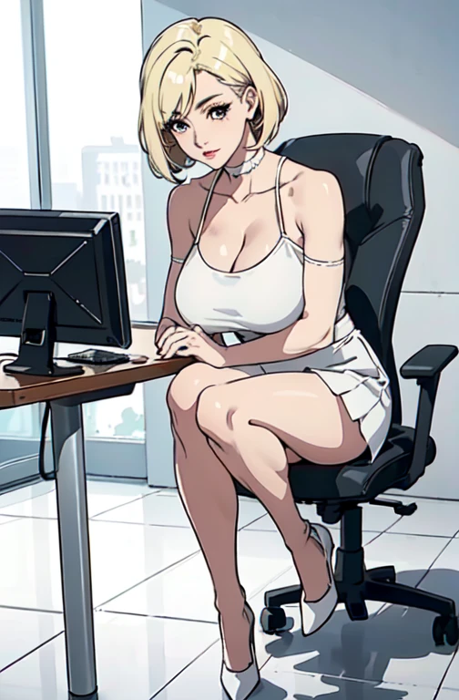 (nexistural makeup, Large target , Tempting, mothisrhood, exist_this_CEO_office, looking exist this audience, Sexy, whole body, Madam CEO, (mexisture woman, Mature Woman: 1.1), Solitary, (curve: 1.1), , (((Full breasts,)))(((Large Breasts))) (((Cleavage)))
modern office background, High heel, Blonde Hair, bob hairstyle, NFSW, Standing, White tube top dress, White skirt, Close-up face, Absolute tube top,