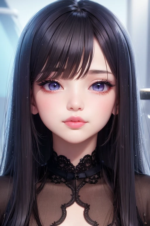 High quality、8K quality、(Perfect Anatomy)、Realistic Skin、Surreal light、Avatar,Full Body Shot,Red cheeks、Beautiful face,Young appearance、 Girls、Lace blouse,slightly smaller eyes、(A small front tooth is visible),cute,summer,(Small tongue sticking out),eyes staring at the camera、Beautiful eyes、Iris,、(((Thick lower lip)))、(Wet lips reflecting light:1.2)、Long eyelashes、((sfw))、ahegao