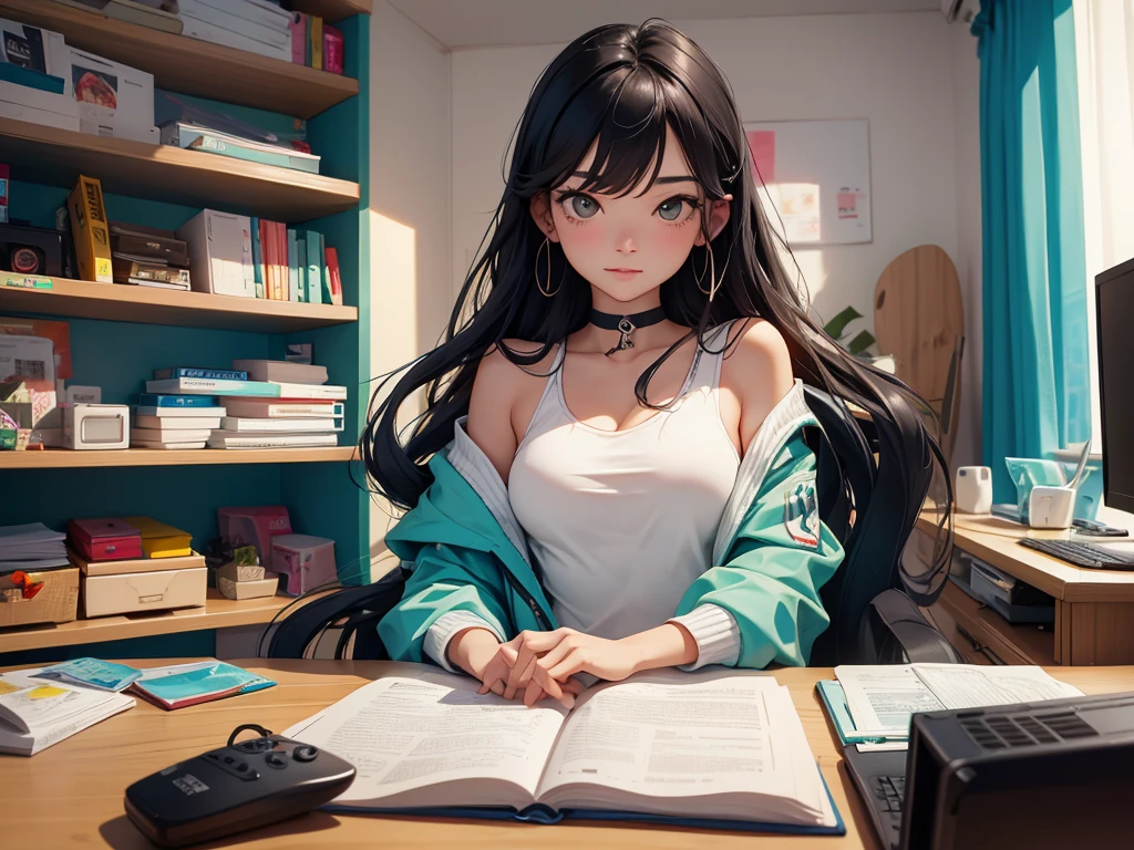 Garota de 25 anos, hacker chinesa, em seu quarto aconchegante, 