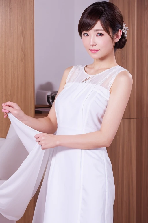 highest quality、masterpiece、High sensitivity、High resolution、Mature Woman、Slim Body、White dress、