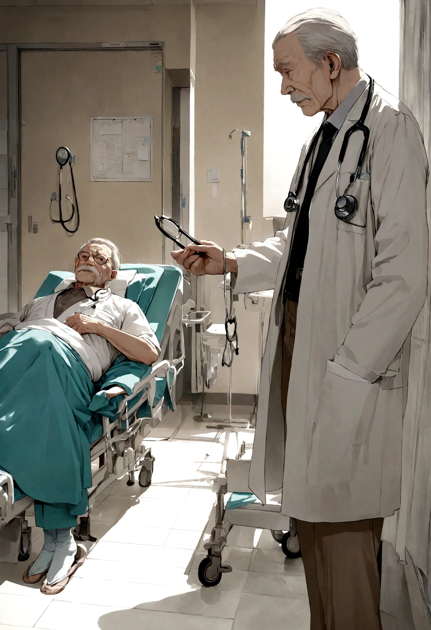 doctor,Authoritative,White,Japanese,hospital,Stethoscope,Elderly man,70-year-old man