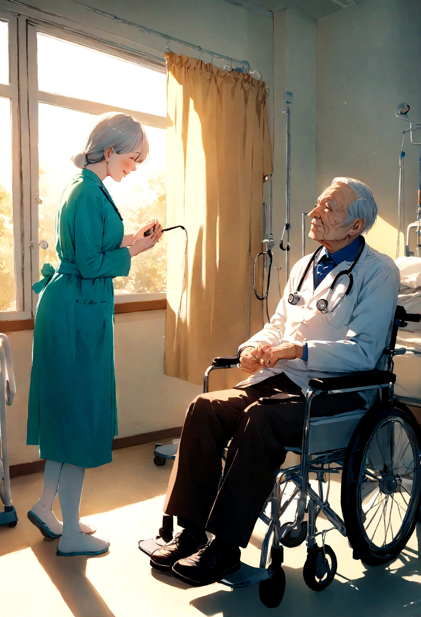 doctor,Authoritative,Japanese,hospital,Stethoscope,Elderly man,70-year-old man