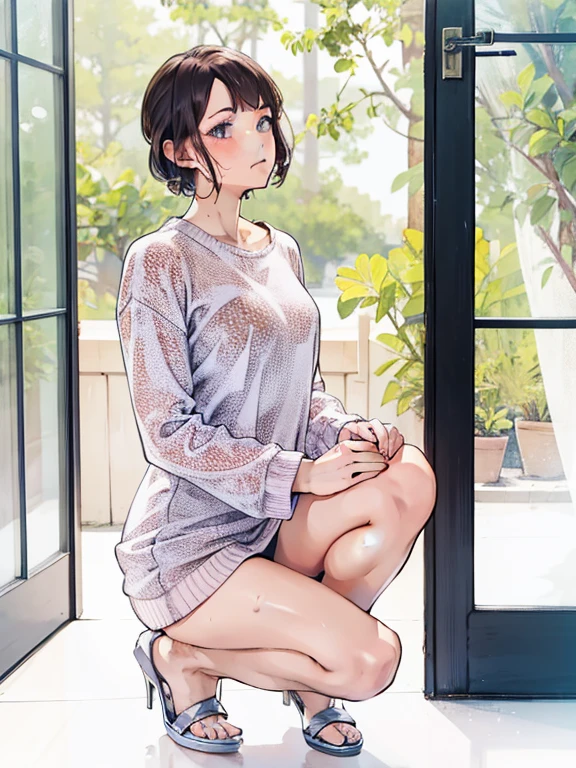 girl, Sweat, vapor, Mid-chest, shy, Detailed hands, View Viewer,