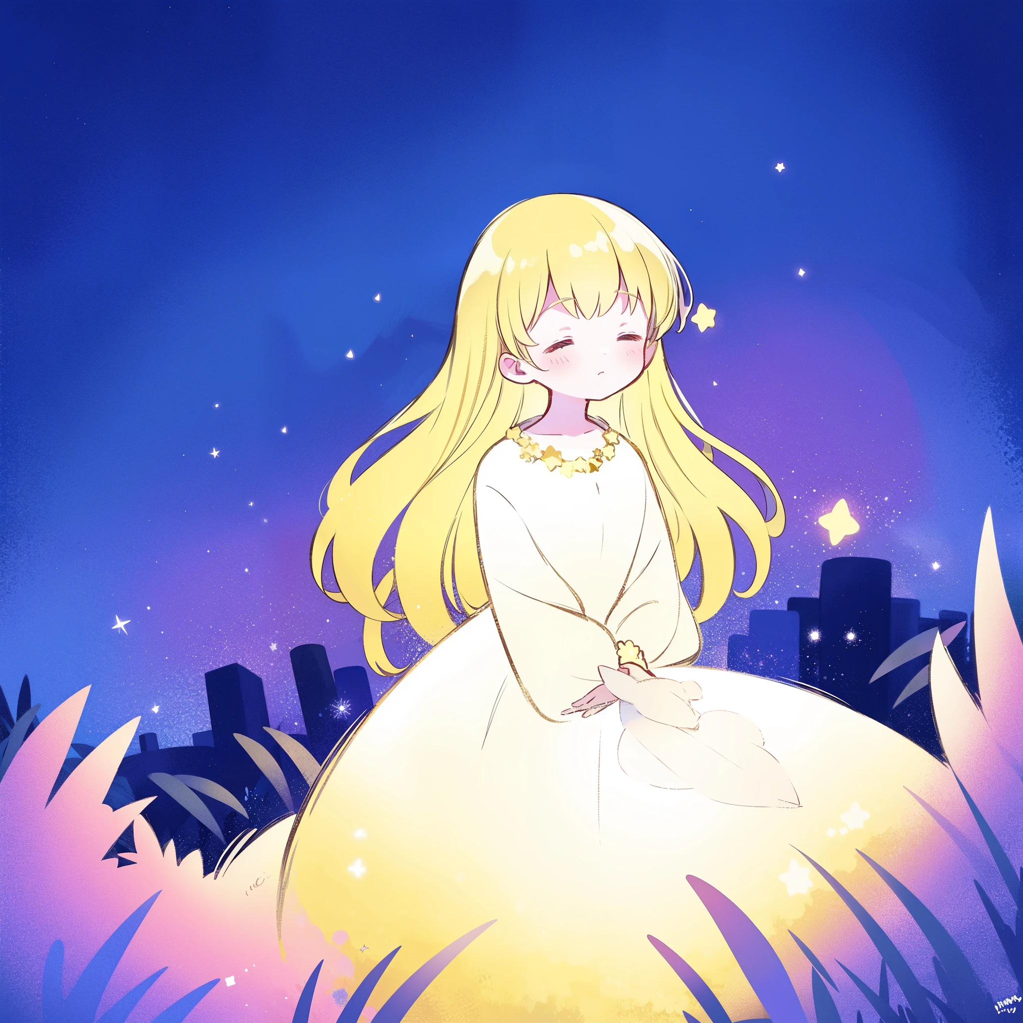 complex background, wishing star background, a woman wearing an ethereal mystical gradient dress that reflects the stars, dreamy, peaceful, serene composition, glowing stars, glowing, complex drawing, highly detailed, ethereal, starry night, midjourney style