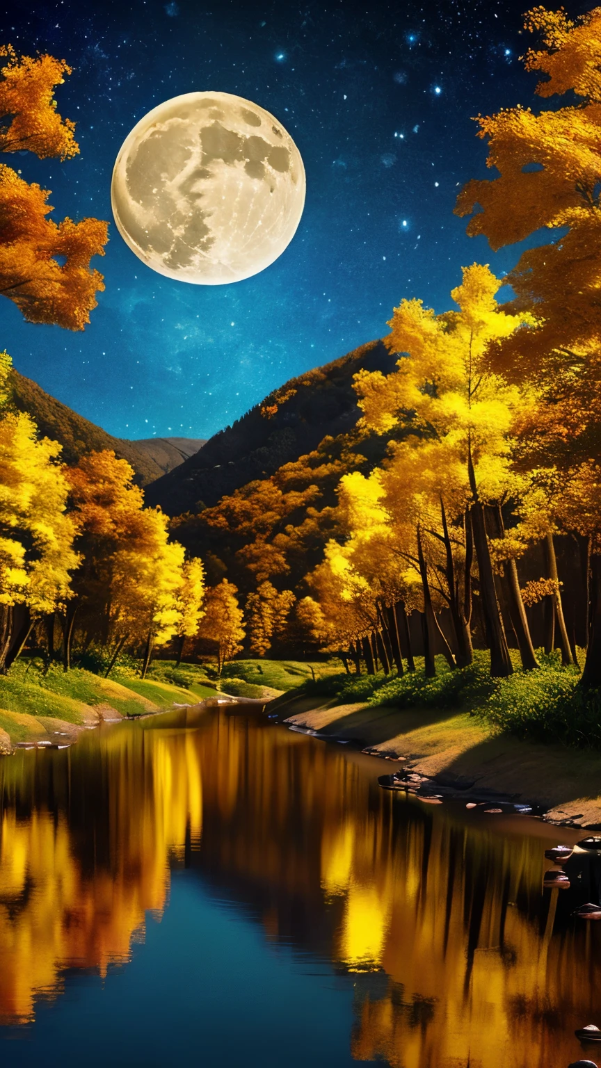 Golden full moon、Landscape only、Fantasy