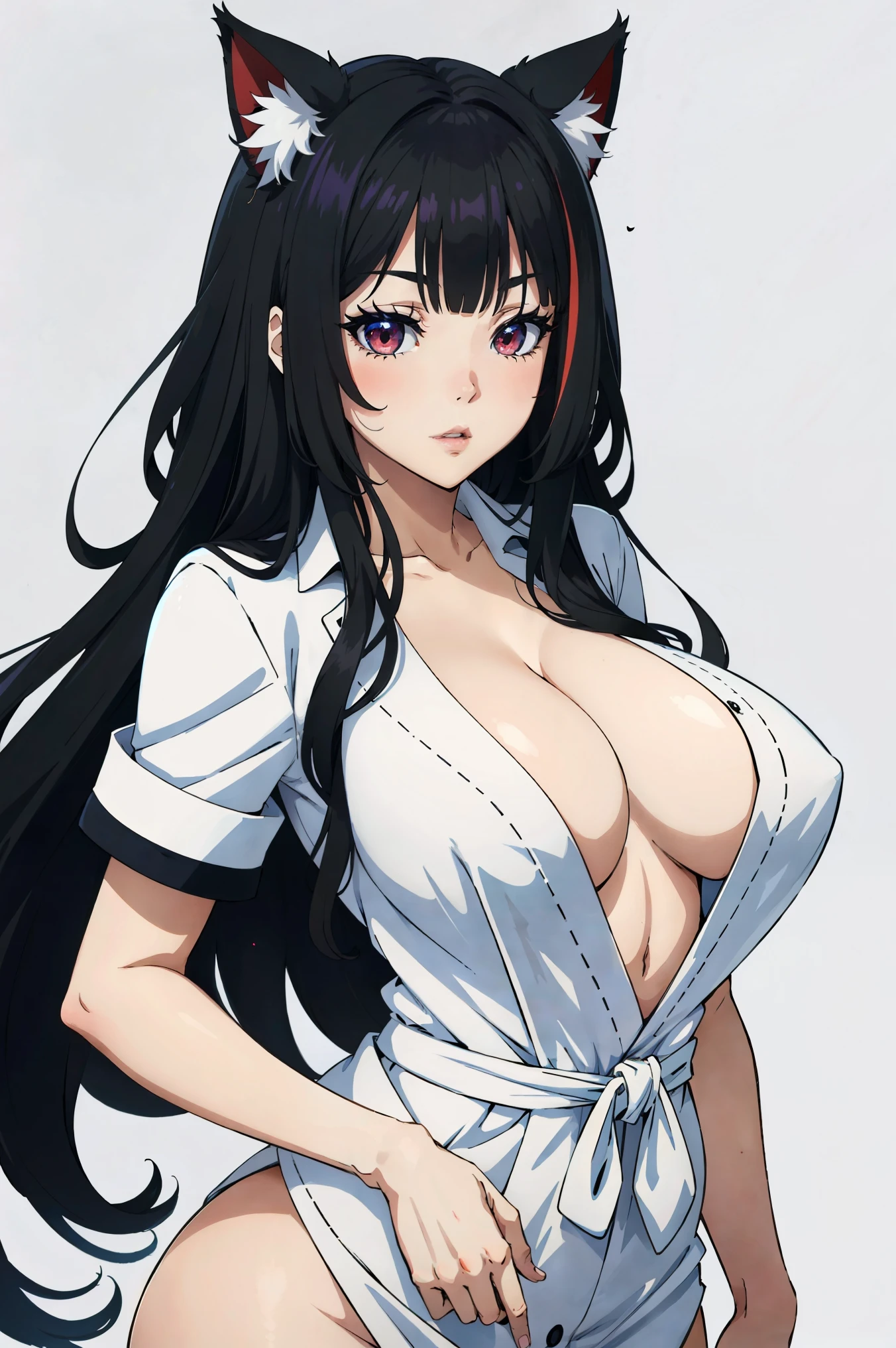 ((maduro adult tall woman, maduro_rostro)), (ojos rojos brillantes), orejas de gato , (Super narrow waist), gradient (cabello negro), Pechos grandes, areolas grandes, (piel grasosa) ,
Mujer de anime con orejas de gato y una falda posando para una foto, Rikati Fanart, estilo anime ecchi, Holo es una gatita, maduro cute anime catgirl, anime moe art style, ecchi, anime maduro waifu, muslos gruesos, Falda plisada, muslos apretados, liguero, Mini camisa corta, rodillas juntas, Rubor, ((shy)), hands behind, encorvado