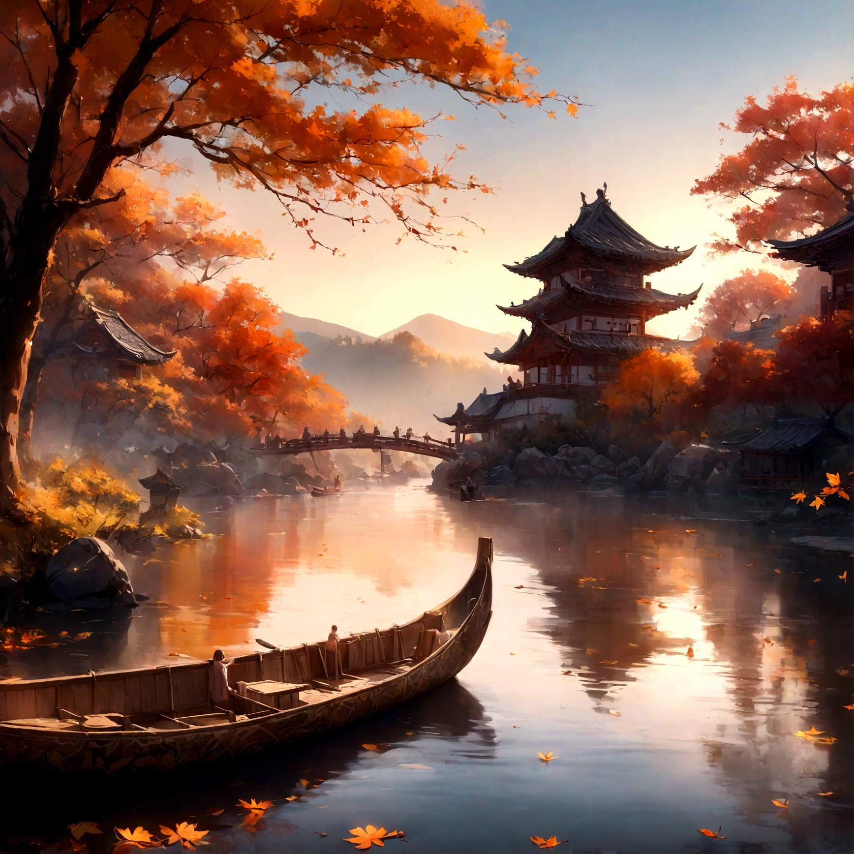 best quality,4k,8K,High resolution,masterpiece:1.2,Extremely detailed,(Practical,photoPractical,photo-Practical:1.37),Dragon Boat Festival,dragon boat race, Traditional Chinese style,beautiful,tranquil background,landscape,Mist Mountains,Cherry tree,The gurgling river,Ancient buildings,delicate brushstrokes,Rich colors,Golden autumn leaves,Peaceful atmosphere,Cultural Heritage,Soft lighting,Reflections on the water,Poetic and elegant composition,artistic depiction,Beautiful movements,Traditional Musical Instruments,A fusion of tradition and nature