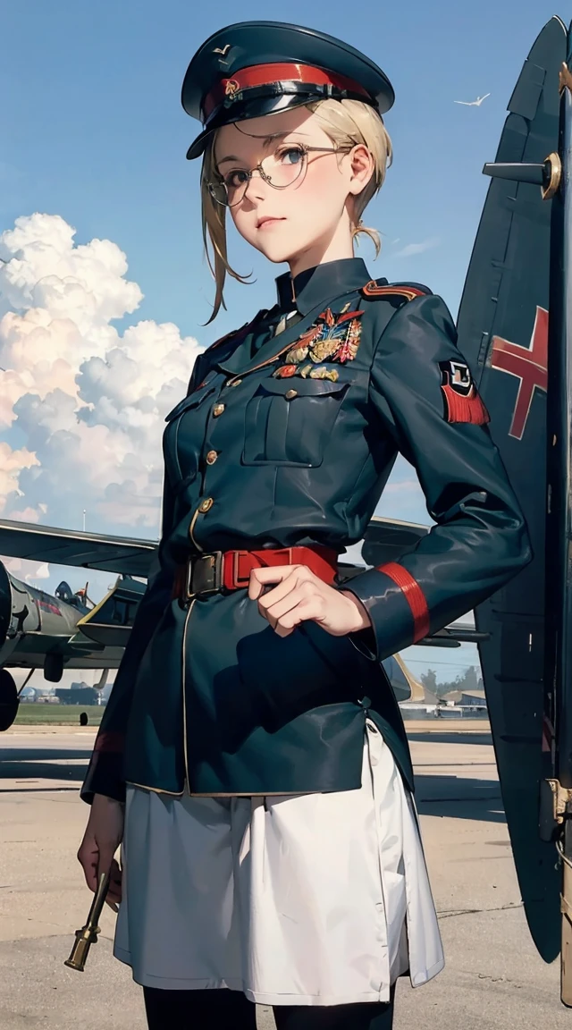 1female，Bigchest，Pornographic exposure， solo，（Background with：The plane is in flight，Planes，inside of a cabin，） She has short blonde hair，bobo head，Stand in the pilot's seat of the aircraft，seen from the front， hair straight， mostly cloudy sky，（（（tmasterpiece），（Very detailed CG unity 8K wallpaper），best qualtiy，cinmatic lighting，detailed back ground，beatiful detailed eyes，Bright pupils，（Very fine and beautiful），（Beautiful and detailed eye description），ultra - detailed，tmasterpiece，）），facing at camera，A high resolution，ultra - detailed），revealing breasts，Bare genitalia，  Bulge，legs are open，Raised sexy，Camel toes，Flushed complexion，Open-mouthed，frontage，elementary student，Officer's cap（Wearing：Dark green baseball jacket，Black pantyhose）   Modest outfit, remote shot, detailed beautiful delicate face, detailed beautiful delicate eyes, perfect facial proportions, high-definition skin, fine skin, four-inch best ratio. With one thumb, a masterpiece, highly detailed, realistic, (World War II German general uniform reference : 1.8), the highest face resolution, adult, modestly dressed woman, dressed entirely, ( small, black hair, black straight bangs, super fine braids, straight bangs, red glasses, dark green eyes), future, science fiction, fighter plane, standing On the landing of a fighter plane, the government agency, a deep intelligent personality, a calm expression, a respectful face, a war, a fighter plane  (La mejor calidad:1.1), (Obra maestra:1.4), (absurdos:1.0), retrato, primer plano,1girl, Marinero Urano, KizukiAi, Mujer madura, small breasts, aqua eyes, cabello rubio, Uniforme Sailor Senshi, Collar de marinero, arco de pecho, Arco trasero, Falda suplicante, Guantes blancos de codo, Acostado boca abajo, en el suelo, con el trasero en alto, mostrando el culo de espaldas, without looking back