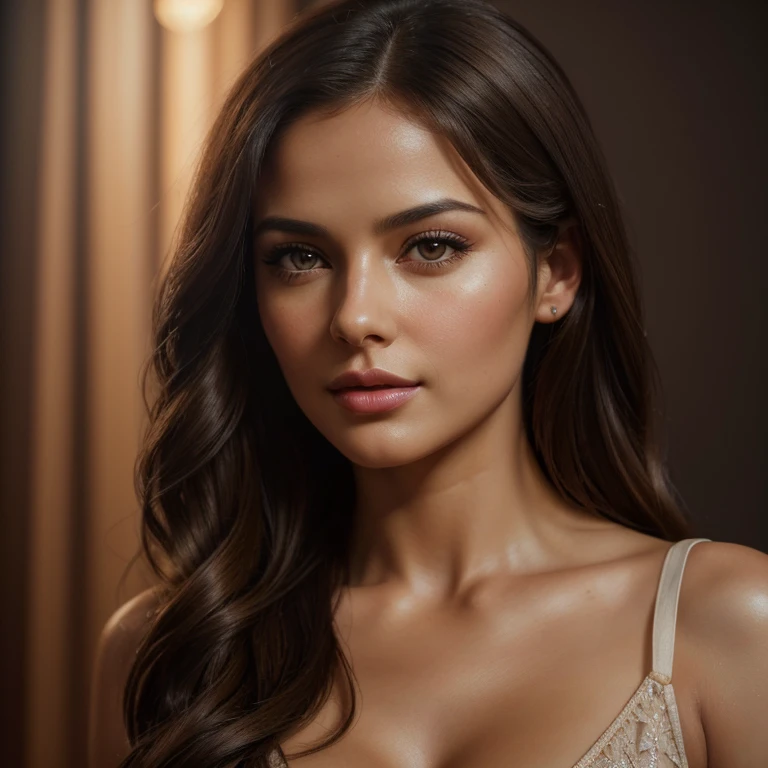 (Felicity Feline adult actress),(detailed realistic full body picture of beautiful woman with long wavy black hair,gorgeous brown eyes,full lips,natural skin,beautiful detailed face,delicate feminine features),full make up with purple lipstick ,(photoshoot in studio,soft natural lighting,cinematic composition),(highres,best quality,4k,ultra-detailed,realistic,photorealistic:1.4),(digital painting,oil painting,hyper-realistic,highly detailed),(warm color palette,cinematic lighting), (only single woman),