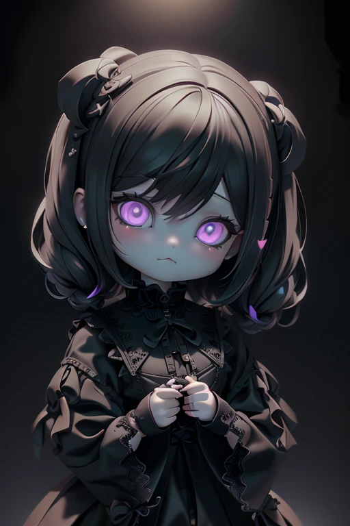 High quality、plastican00d、Realistic Light、Spotlight from above、pretty girl、Black Gothic Fashion、Two-headed appearance、Doll、Chibi、plastic