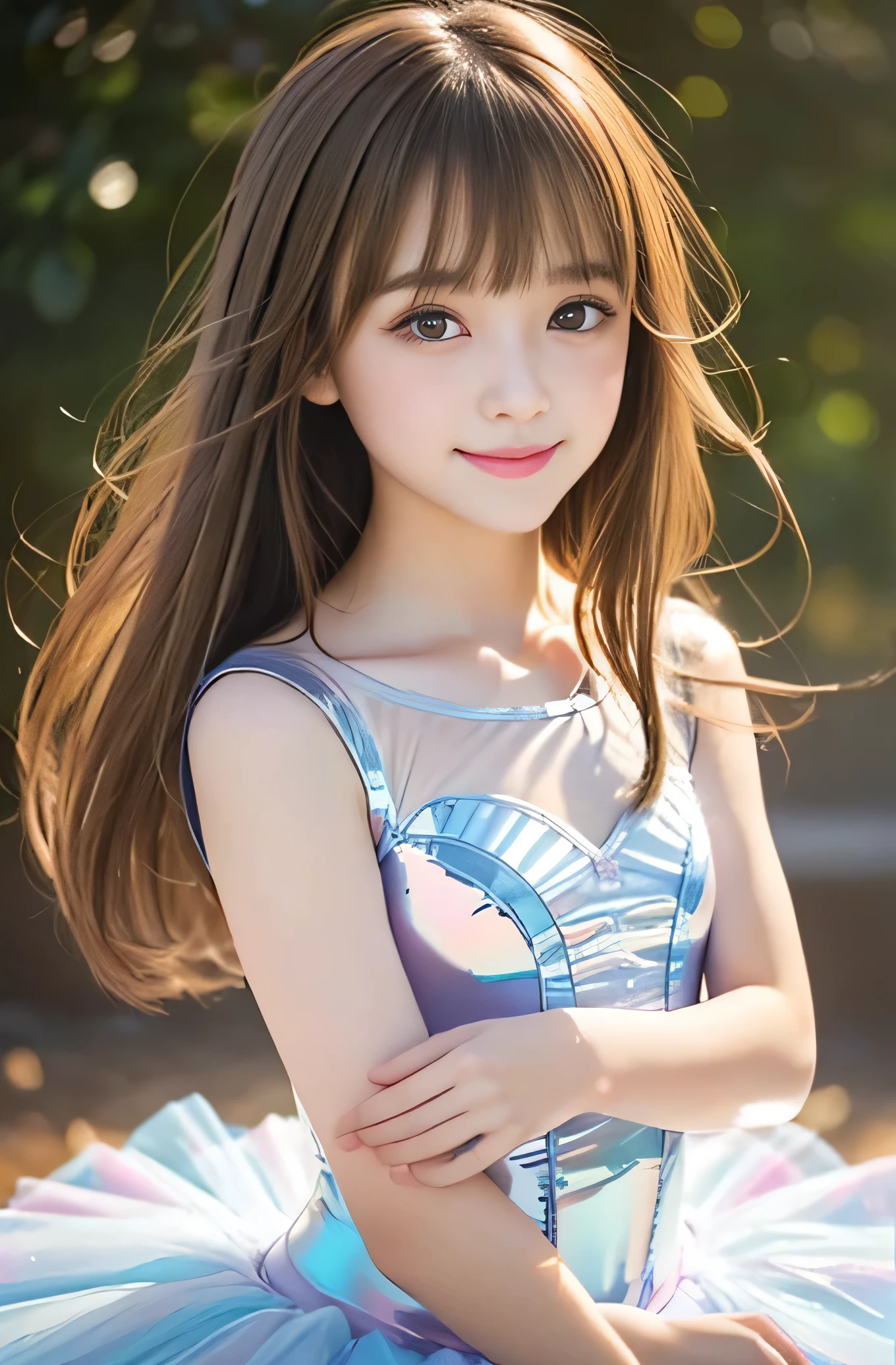 Angelic Very pretty cute young girl, 
very beautiful girl,
(V-line jaw),
Beautiful detailed brown eyes, (clear-eyed:1.3),
small straight nose,small mouth,
Detailed double eyelids, 
(Large eyes:1.3), 
Long straight brown hair, 
see-through bangs, 
beautiful detailed face and eyes, 
smiling,
BREAK   
(costume tutu for ballet :1.4),(super shiny transparent pale skin colored costume :1.5),

(Very beautiful cute girl:1.2), 
Very pretty cute young girl, 
Beautiful detailed eyes, 
very beautiful girl,
Detailed double eyelids, 
(Large eyes:1.3), 
Long straight brown hair, 
see-through bangs, 
beautiful detailed face and eyes, 
smiling, 
break  
(Very beautiful cute girl, Beautiful detailed eyes, Detailed double eyelids:1.3), 
(Soft Saturation: 1.3), 
(Fair skin: 1.4), 
(Large eyes:1.4), 
break  
Very beautiful cute girl, 
Sharp Focus, 
brown hair, 
Very beautiful cute girl, 
Raw photo, 
High resolution, 
perfect detail, 
Professional Photography, Professional Lighting, 
strong lighting,
break 
(smile:1.6),(5 yo:1.3)