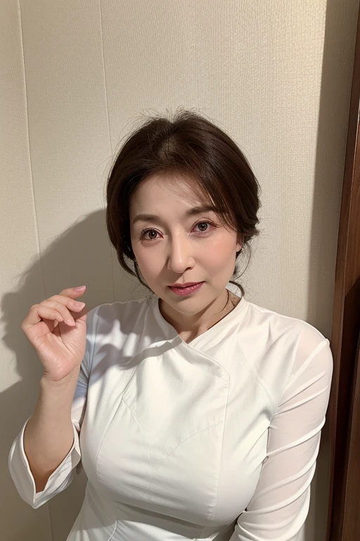 highest quality、masterpiece、High sensitivity、High resolution、50Mature woman of age、Bust Size Minimum、White dress、