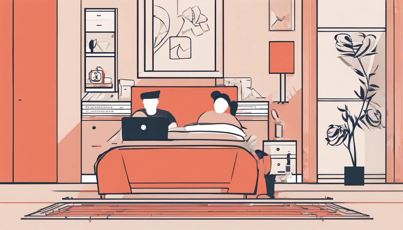 Garota de 25 anos, hacker chinesa, em seu quarto aconchegante, the camera is far from the girl. Seu quarto tem varias estantes com livros e enfeites. Seu quarto tem varias orateleiras nas paredes com enfeites.