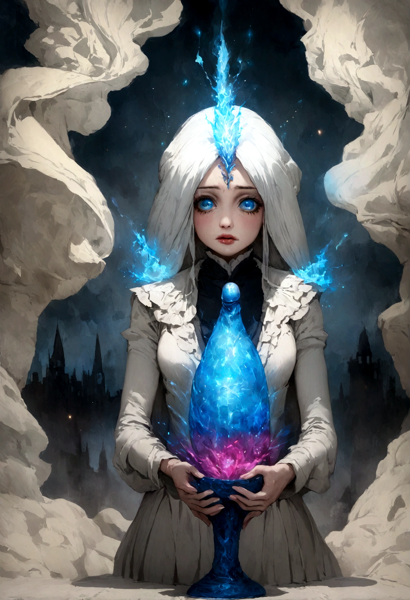 mujer blanca con ojos azules chupando un pene