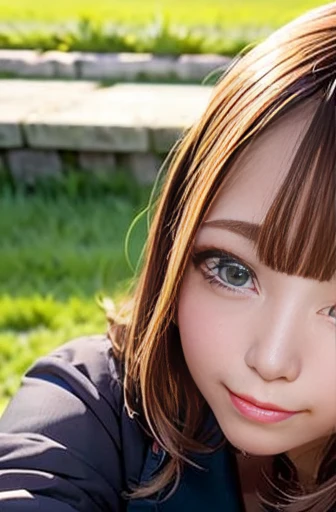 grassland、On the grass、Lie on your back facing up、Looking up at the night sky、Stargazing、1 Japanese girl、high school girl、Serafuku、Sailor suit、high school girl制服、Bob Hair、Brown Hair、Big Breasts、Beautiful Face、Slender body、Accurate Face、Accurate limbs、Detailed landscape、masterpiece、Raw photo quality、16k、The camera is looking from above