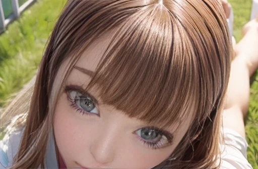 grassland、On the grass、Lie on your back facing up、Looking up at the night sky、Stargazing、1 Japanese girl、high school girl、Serafuku、Sailor suit、high school girl制服、Bob Hair、Brown Hair、Big Breasts、Beautiful Face、Slender body、Accurate Face、Accurate limbs、Detailed landscape、masterpiece、Raw photo quality、16k、The camera is looking from above