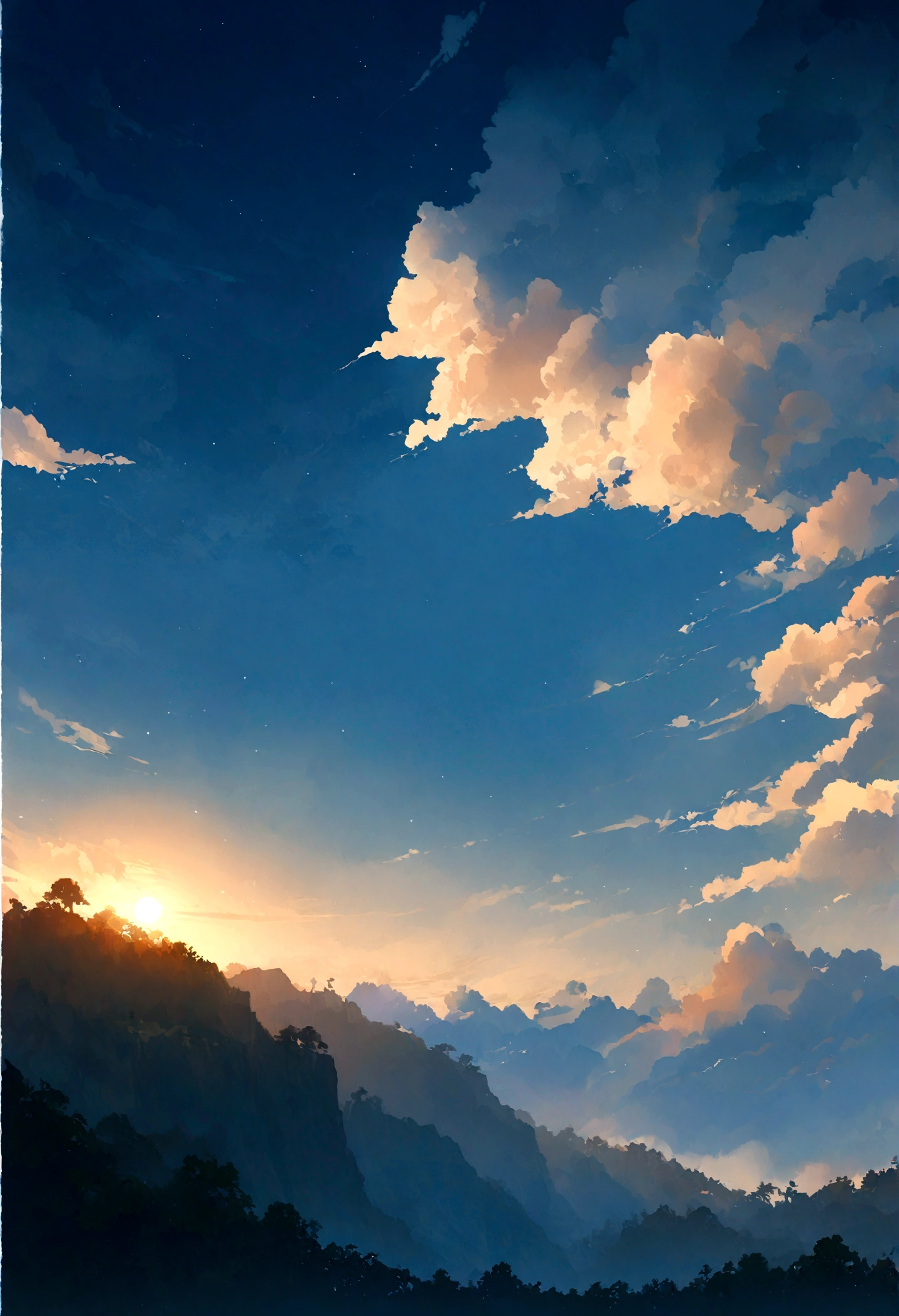 paisaje, estilo estudio ghibli, campo, con pradera y nubes en el cielo, medio dia