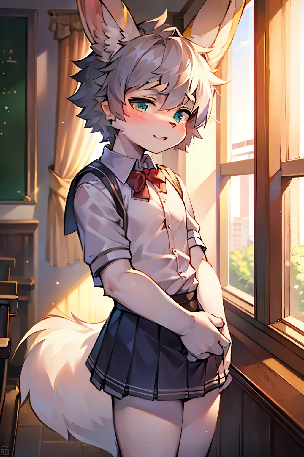 bunny boy，furry men，Male focus，Characteristics of -year-boy，Ometer three height，White Arm，，femboy，School uniform skirt