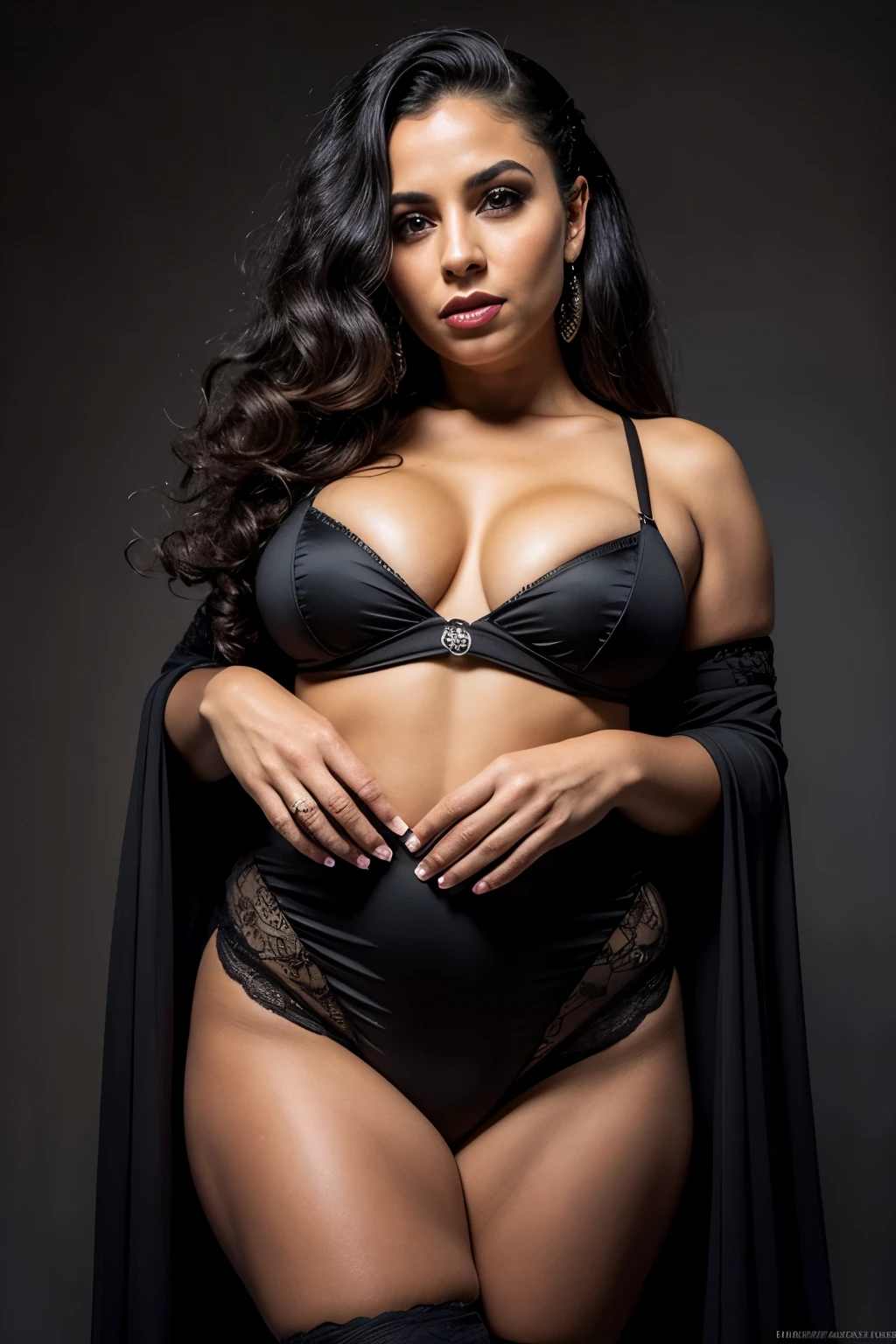 Retrato fotorrealista de uma garota vampira, cabelos longos e claros, mulher jovem, standing at full height in the dark, She is wearing a short black dress with a plunging neckline., lindos pequenos, detailed chest, Meias pretas vazadas, Salto Alto Preto, rosto detalhado, maquiagem escura, olhar sedutor, (sexuara, visible fangs, Blood runs down his lips, olhos brilhantes e brilhantes. cabelos longos e claros, Realismo, pale, detailed skin, olhos vermelhos brilhantes, pele muito detalhada, cabelo solto, pele realista, Gothic attire, canon,4k, misterioso, Gothic, Sexy linda ota vampira, Alta qualidade de imagem 8K, imagem detalhada 16K.