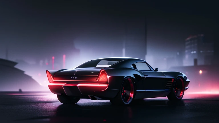 1960s luxury futuristic fantasy sedan, 1 car, rear view, highly detailed, cinematic lighting, dramatic, intricate, photorealistic, 4k, 8k, hyperrealistic, dramatic chiaroscuro lighting, moody atmosphere, vivid colors, glossy reflection, sleek design, chrome accents, elegant curves, retro-futuristic style