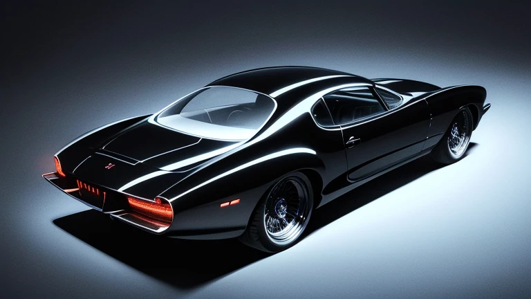1960s luxury futuristic fantasy sedan, 1 car, rear view, highly detailed, cinematic lighting, dramatic, intricate, photorealistic, 4k, 8k, hyperrealistic, dramatic chiaroscuro lighting, moody atmosphere, vivid colors, glossy reflection, sleek design, chrome accents, elegant curves, retro-futuristic style