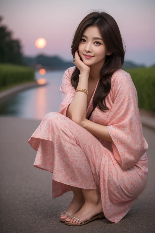 masterpiece, best quality, ultra realistic photograph, 16K, (HDR), high resolution, female_solo, ((quite a bit body, )), nice_cleavage, beautiful hourglass body, nice slender legs, looking at viewer, big eyes, ((the luxurious prettiest Japanese idol model in the world, Anne Hathaway blended face, 24yo)), (smiling small eyed, random lower dresses), random stunning camera angle view, random perfectly camera lens, pastel simple background,