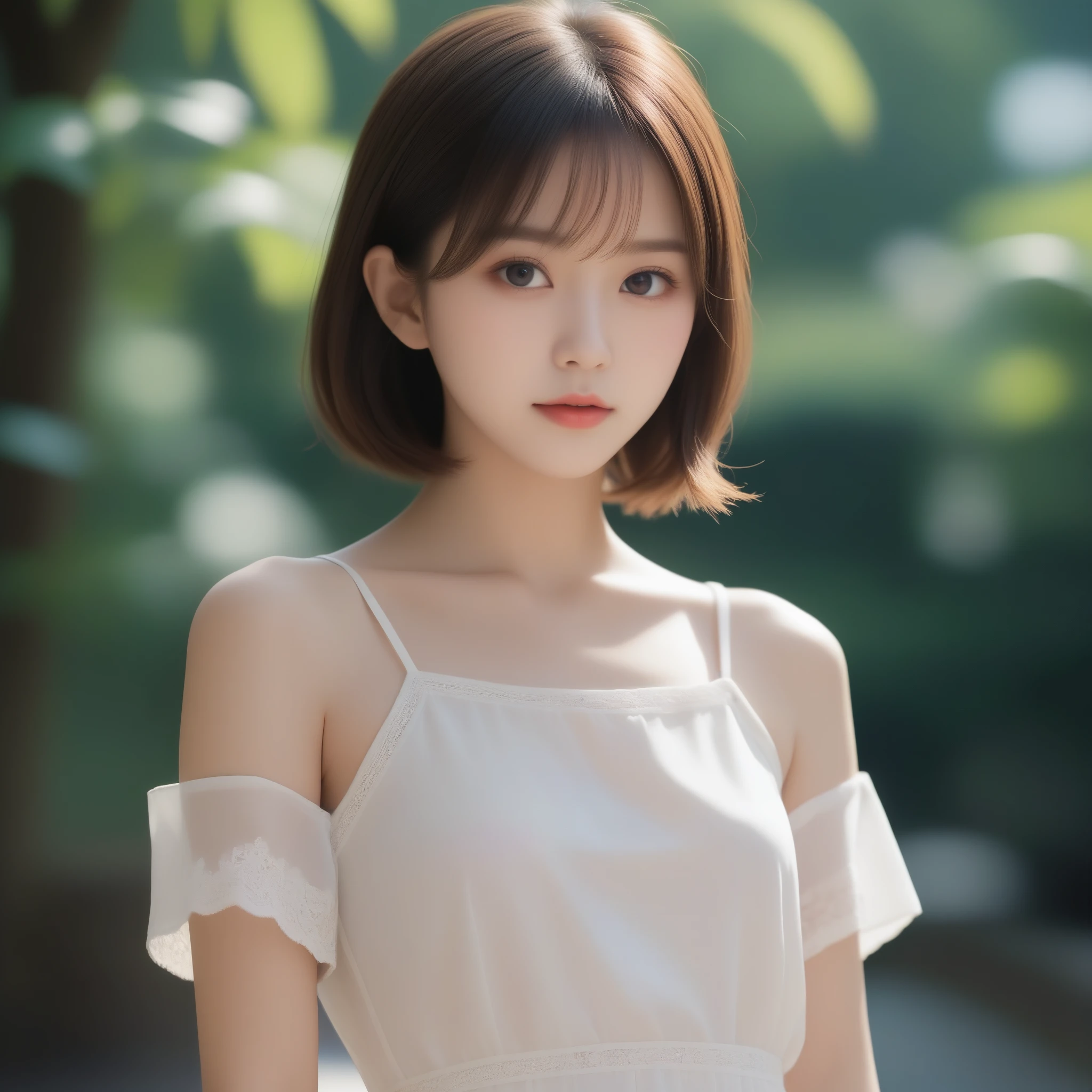 8k, Ultra-high resolution, highest quality, masterpiece, Rule of thirds photography,Surreal, photograph, 女の子1 person, (:1.3), pretty girl, Cute Face, Beautiful eyes in every detail, 細かくdetailedに,masterpiece,, One Girl:1.2, Japan Female Announcer, Tabletop、1 person、Beautiful Japanese Women、16 years old straight bob hair, Wearing a business suit, (Blurred Background、Station platform、noon、Light of the sun)、Sharp focus, Perfect dynamic composition, Narrow eyes:1.5, Fine and beautiful eyes, Thin Hair, Detailed and realistic skin texture, ((Sweat, blush, Open your mouth:1.3)), (Tilt your head), Close-up portrait, Model Body Type,((Dress nicely)), ((Lace-up dress)), (View your viewers:1.3) ,Looking at the audience、beauty,Long neck、Laugh a little、Please close your mouth and laugh、(((Ideal body type))),A-cup small breasts :2,whole body、Perfect Anatomy、鮮明なdetailed、detailed、Surreal、Light and shadow,Strong light