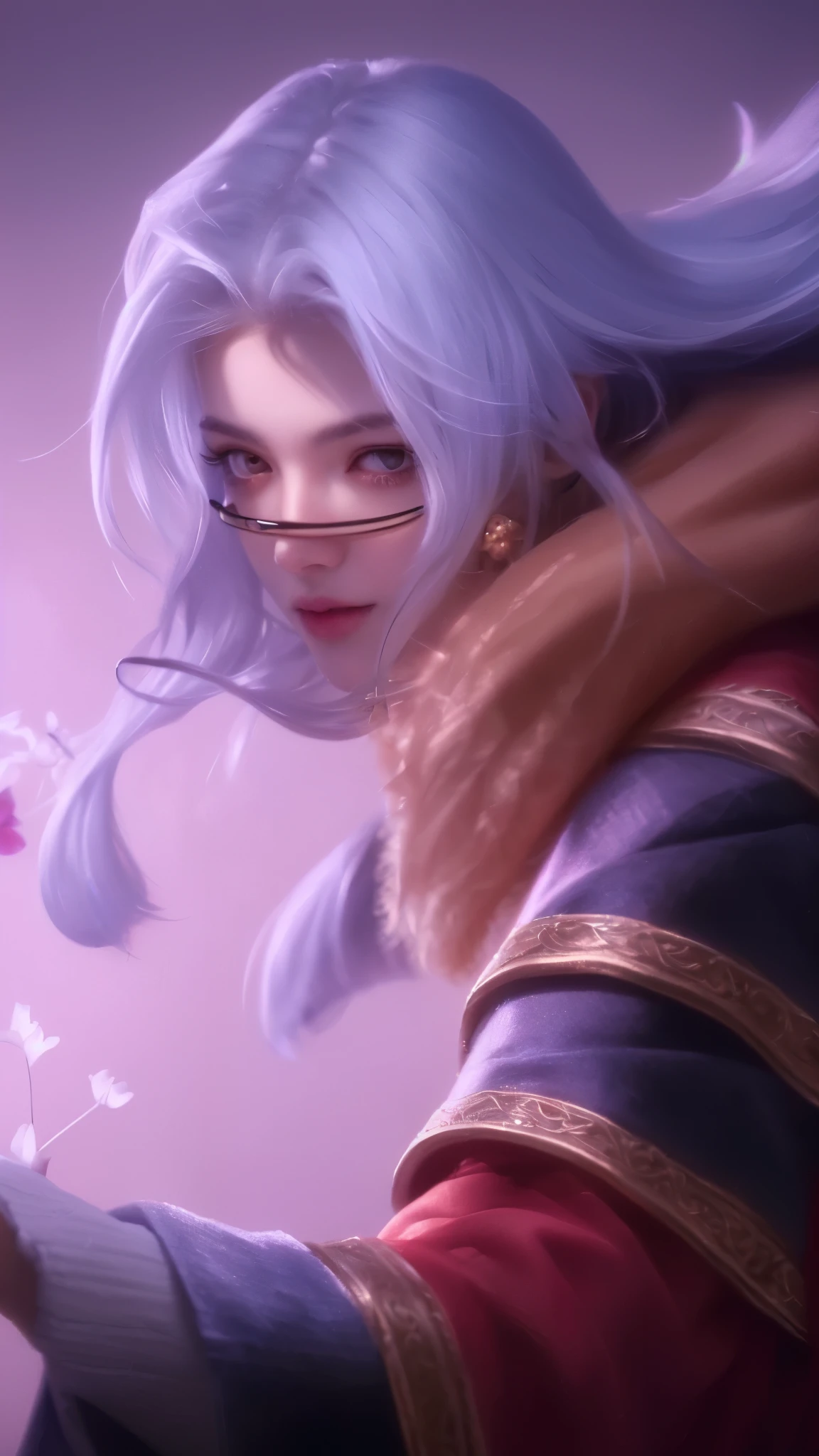 a realistic portrait of a woman, white hair, beautiful, stunning detailed face, piercing eyes, delicate lips, perfect skin, intricate hairstyle, graceful pose, serene expression, chiaroscuro lighting, warm color palette, oil painting, masterpiece, photorealistic, 8k, high quality