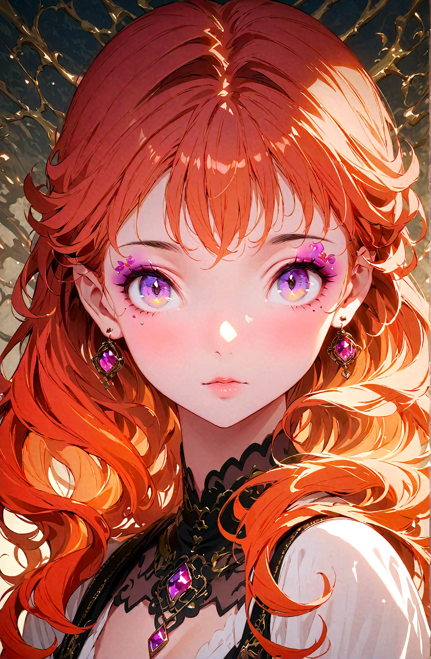 best quality,masterpiece,ultra high res,intricate detail,8K,sharp focus,((no text)),(extremely detailed CG unity 8k wallpaper),Center, 1 Girl, Kawaii Dragon Knight, Red hair, Violet Eye, Long wavy hair,Vivid colors, epic work, Epic Proportions, HD perfect face, exquisite makeup,close up