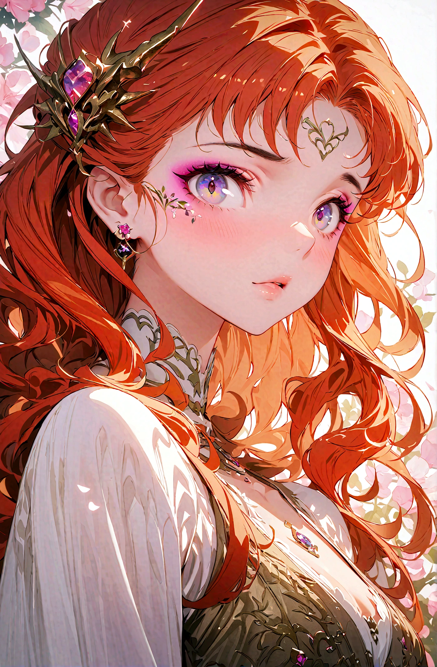 best quality,masterpiece,ultra high res,intricate detail,8K,sharp focus,((no text)),(extremely detailed CG unity 8k wallpaper),Center, 1 Girl, Kawaii Dragon Knight, Red hair, Violet Eye, Long wavy hair,Vivid colors, epic work, Epic Proportions, HD perfect face, exquisite makeup,close up