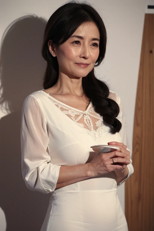 highest quality、masterpiece、High sensitivity、High resolution、５０Mature woman of age、thin body、White dress、