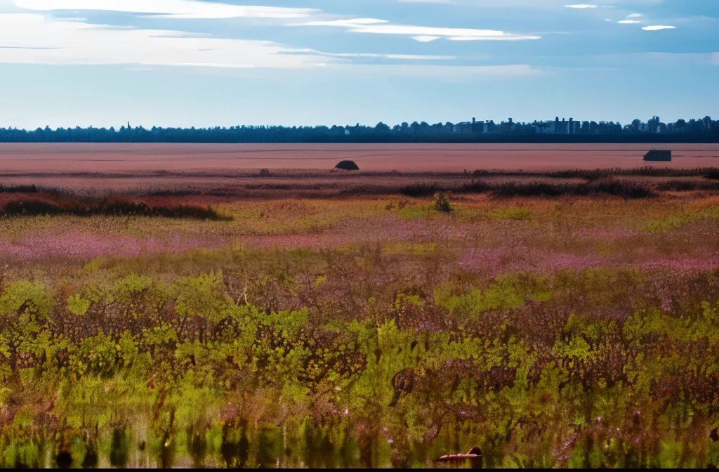 Pitcher plants in a bog under full sunlight.