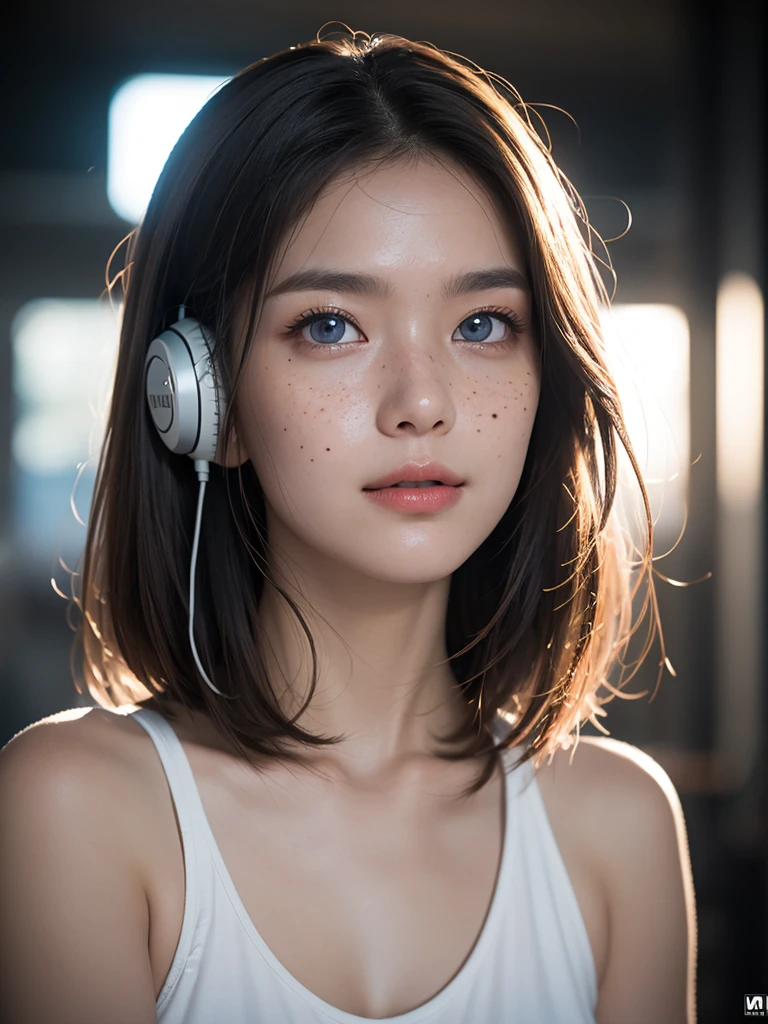 (masterpiece, best quality:1.2), (8k uhd, 16k, 32k, ultra high res), (photorealistic:1.37), (RAW photo), ultimate-realistic, ultimate-realistic details, ultimate-realistic texture, ultimate-intricate details, ultimate-realistic lighting, ultimate-realistic shadow, japanese girl, 1girl, 24yo, ultimate-cute face, ultimate-RAW skin, ultimate-eyes, Quite a bit body, (Complex and Beautiful: 1.2), (Dramatic Lighting: 1.2) , (staring at the viewer), female DJ, flowing white hair, detailed blue eyes, headphones on neck, pink top, tank top, slight head tilt, slight smiling faces, a lively and smoky translucent club environment, insanely detailed, film grain, Hasselblad X2D 100C + XCD 2,5/25V, F/1.8, (cinematic still:1.2), freckles, 35mm photograph, film, bokeh, professional, 4k, highly detailed, perfect fingers ,Extremely Realistic, UHD,