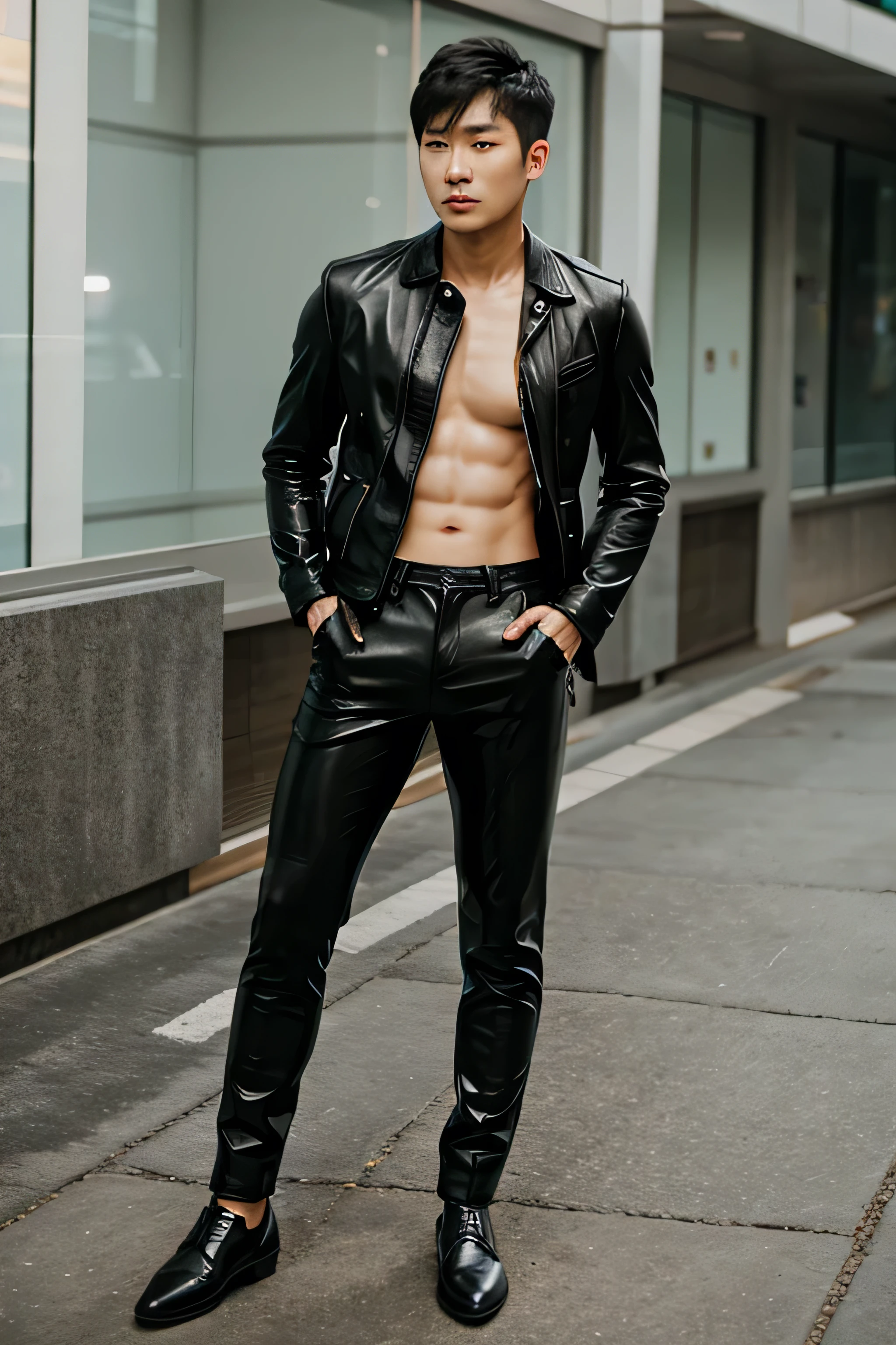 Korean man with leather pants
