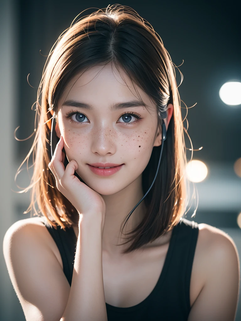 (masterpiece, best quality:1.2), (8k uhd, 16k, 32k, ultra high res), (photorealistic:1.37), (RAW photo), ultimate-realistic, ultimate-realistic details, ultimate-realistic texture, ultimate-intricate details, ultimate-realistic lighting, ultimate-realistic shadow, japanese girl, 1girl, 24yo, ultimate-cute face, ultimate-RAW skin, ultimate-eyes, full body, enjoying laugh,(Complex and Beautiful: 1.2), (Dramatic Lighting: 1.2) , (staring at the viewer), female DJ, flowing white hair, detailed blue eyes, headphones on neck, pink top, tank top, slight head tilt, slight smiling faces, a lively and smoky translucent club environment, insanely detailed, film grain, Hasselblad X2D 100C + XCD 2,5/25V, F/1.8, (cinematic still:1.2), freckles, 35mm photograph, film, bokeh, professional, 4k, highly detailed, perfect fingers ,Extremely Realistic, UHD,