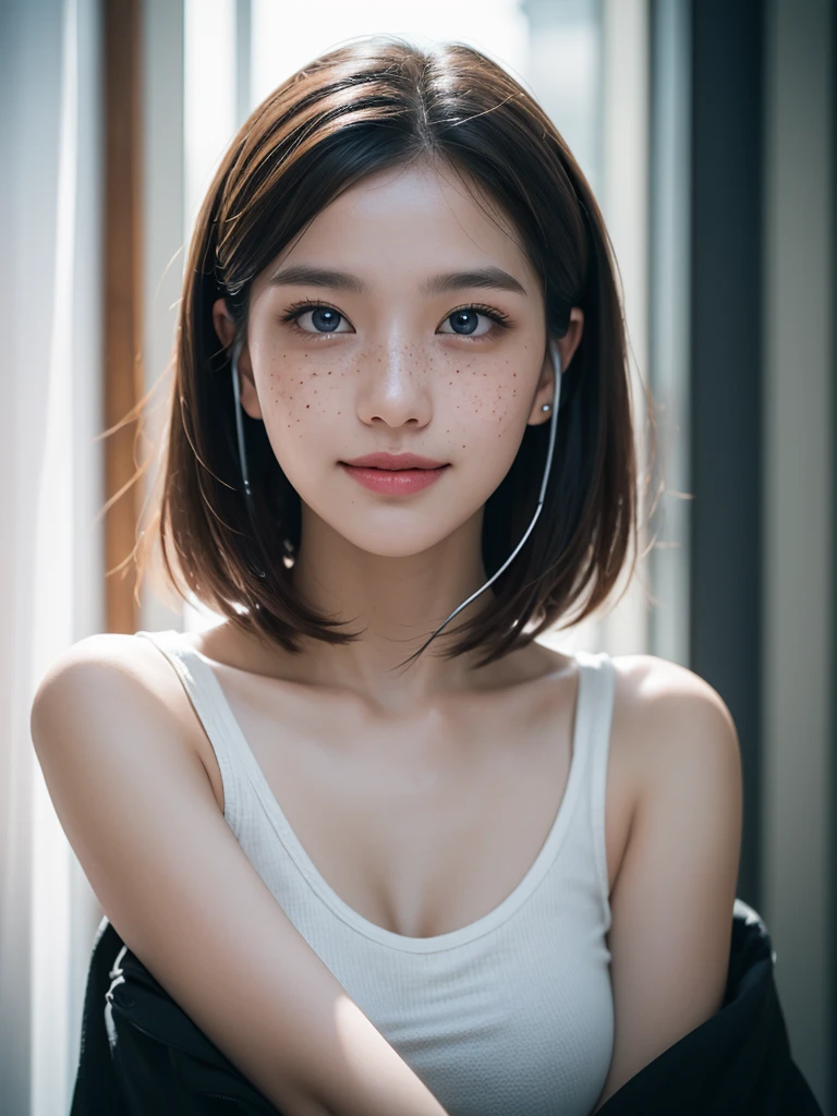 (masterpiece, best quality:1.2), (8k uhd, 16k, 32k, ultra high res), (photorealistic:1.37), (RAW photo), ultimate-realistic, ultimate-realistic details, ultimate-realistic texture, ultimate-intricate details, ultimate-realistic lighting, ultimate-realistic shadow, japanese girl, 1girl, 24yo, ultimate-cute face, ultimate-RAW skin, ultimate-eyes, full body, enjoying laugh,(Complex and Beautiful: 1.2), (Dramatic Lighting: 1.2) , (staring at the viewer), female DJ, flowing white hair, detailed blue eyes, headphones on neck, pink top, tank top, slight head tilt, slight smiling faces, a lively and smoky translucent club environment, insanely detailed, film grain, Hasselblad X2D 100C + XCD 2,5/25V, F/1.8, (cinematic still:1.2), freckles, 35mm photograph, film, bokeh, professional, 4k, highly detailed, perfect fingers ,Extremely Realistic, UHD,