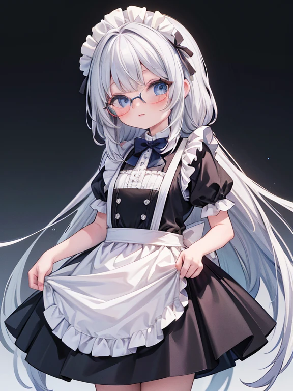 masterpiece, highest quality, Very detailed, 16k, Ultra-high resolution, foreshortening:1.5, 9-year-old girl, blue eyes, Glasses, Silver Hair, Long Hair, Braid, Black maid outfit