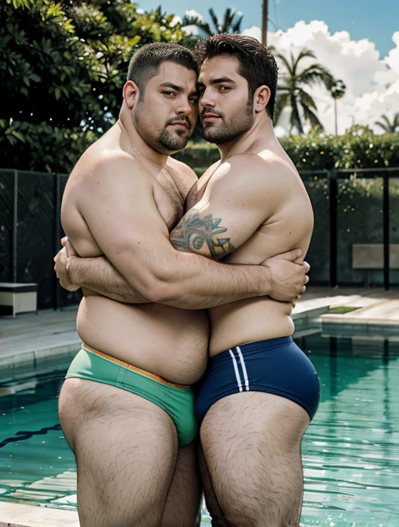 RAW, realistic photo of a national foundation,Masterpiece,top quality,fat man,Hug a man,wearing Speedo vermelho ou azul ou verde, praticando RAW, realistic photo of a national foundation,Masterpiece,top quality,fat man,Hug a man,wearing Speedo verde ou amarelo ou branco,stand up paddle.
